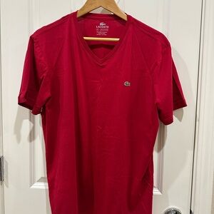 Lacoste Men's Red V-Neck T-Shirt